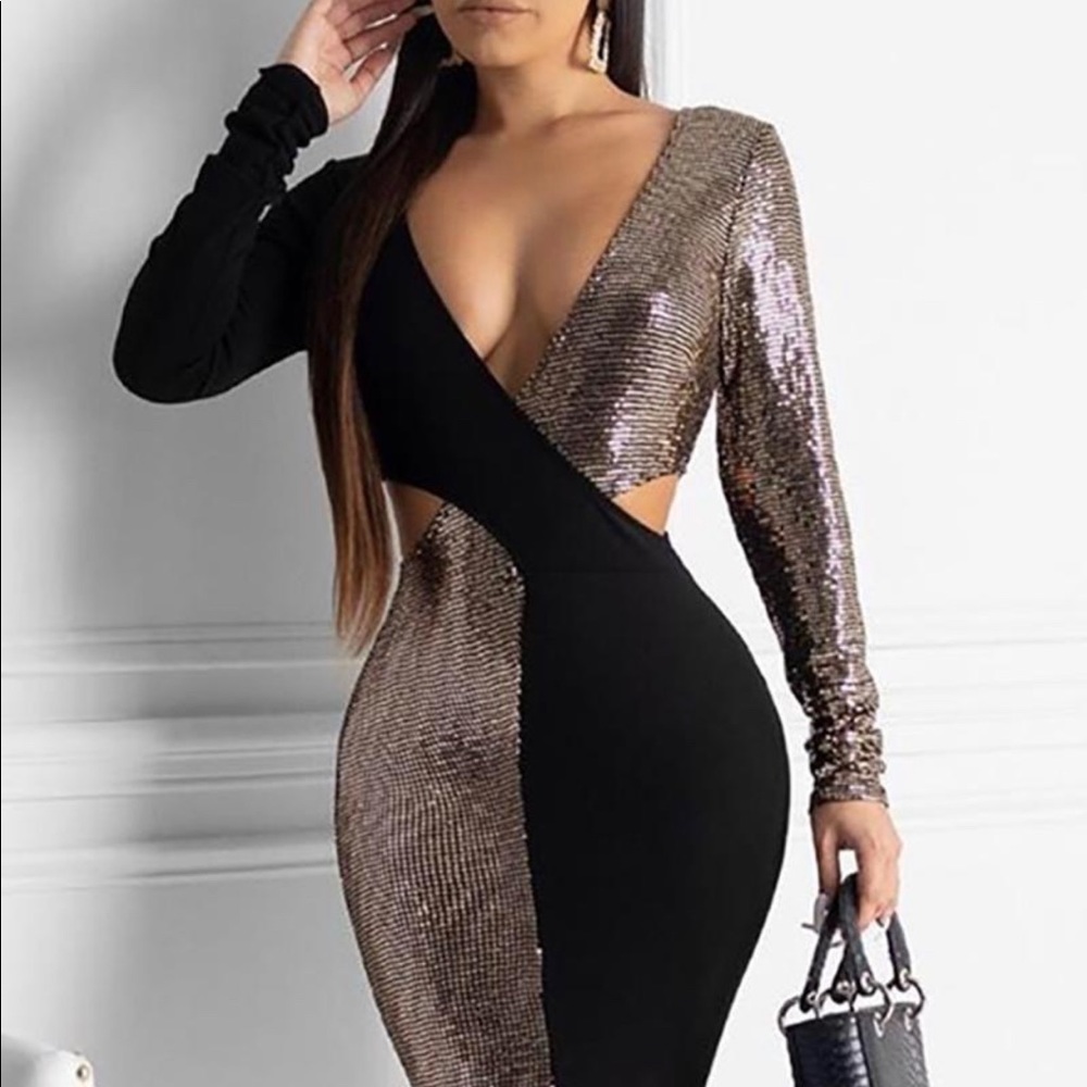 Plunge Colorblock Bodycon Dress